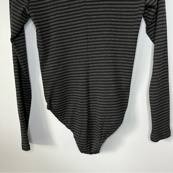 HATCH The Ruthie Long Sleeve Charcoal Heather Black Stripe Bodysuit Sz 2/M NWT - Picture 13 of 16